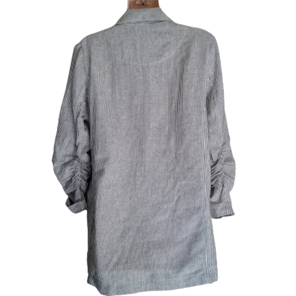 Max Studio White and Green Striped Linen Ruched Sleeve Blazer Size Women's Small - Picture 4 of 12